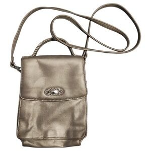 Fossil‎ Crossbody Purse Womens Gray Satin Leather Zip Pockets Detachable Strap